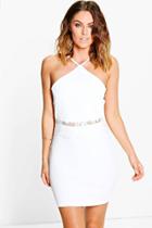 Boohoo Jess Lace Waist Detail Bodycon Dress Ivory