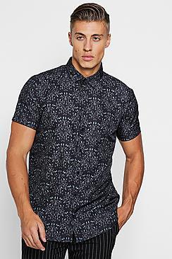 Boohoo Black Vine Print Short Sleeve Satin Shirt