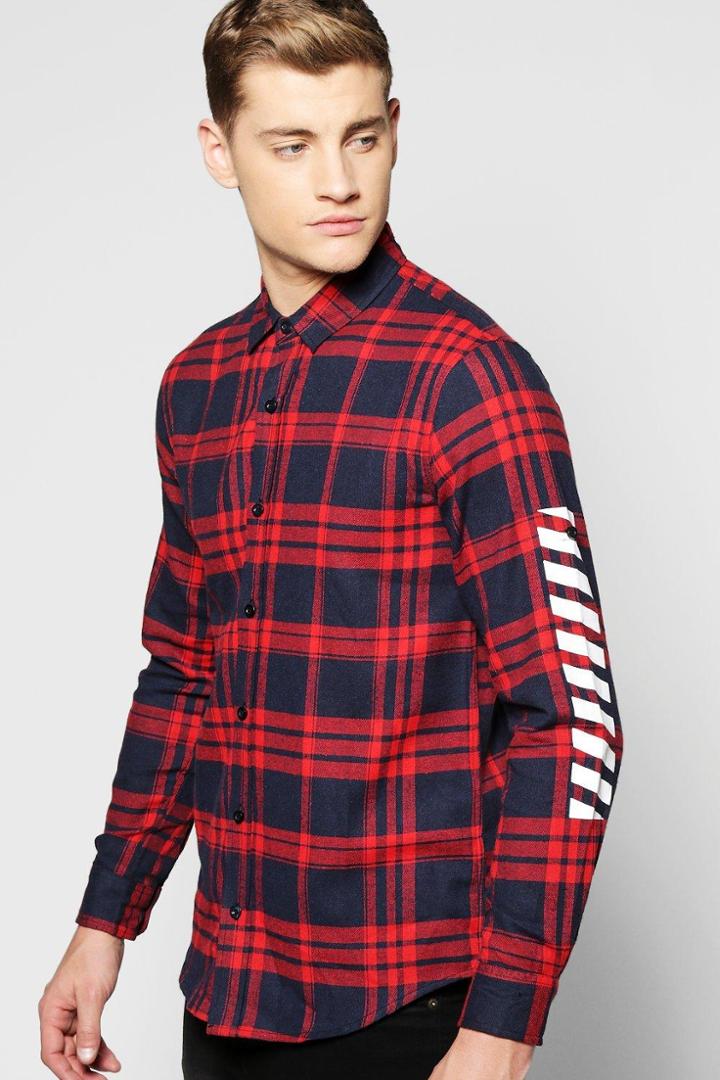 Boohoo Lost // Found Sleeve Print Shirt Red