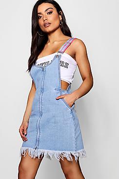 Boohoo Ellie Sports Zip Front Denim Pinafore Dress