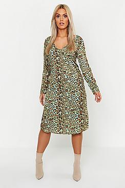 Boohoo Plus Animal Tie Waist Midi Dress
