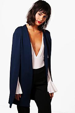Boohoo Phoebe Split Back Longline Tailored Crepe Cape