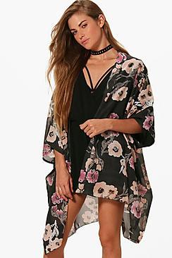 Boohoo Heather Oversized Batwing Floral Kimono