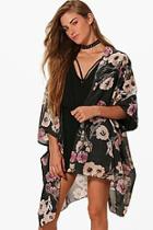 Boohoo Heather Oversized Batwing Floral Kimono