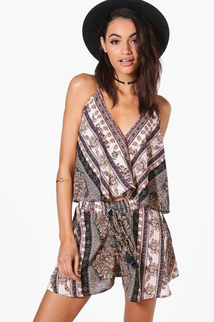Boohoo Sarah Crop Cami & Short Scarf Print Co-ord Multi