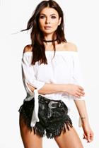 Boohoo Erin Woven Tie Sleeve Off The Shoulder Top White