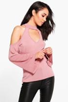 Boohoo Petite Lucy Plunge Neck Tie Back Knitted Top Rose