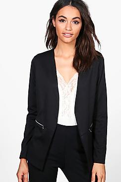 Boohoo Kerry Zip Pocket Collarless Blazer