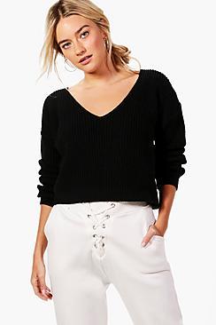 Boohoo Naomi V Neck Fisherman Crop Jumper