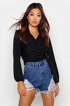 Boohoo Woven Wrap Round Buckle Blouse