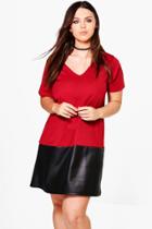 Boohoo Plus Saskia Pu Colour Block Shift Dress Wine