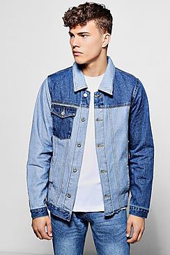 Boohoo Mid Blue Spliced Multi Denim Jacket