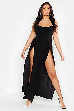 Boohoo Plus Slinky Double Slit Maxi Skirt