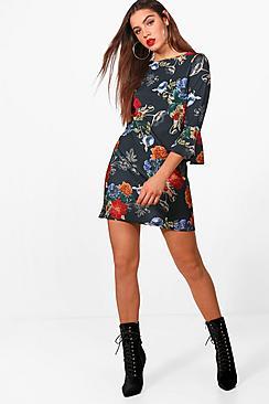 Boohoo Lisa Ruffle Sleeve Floral Shift Dress