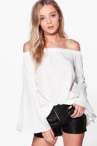 Boohoo Mia Woven Extreme Frill Sleeve Off The Shoulder Top Ivory