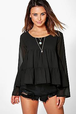 Boohoo Petite Ellie Oversized Chiffon Smock Top