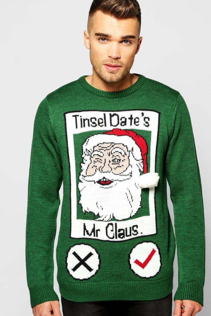 Boohoo Tinsel Date Christmas Jumper Green