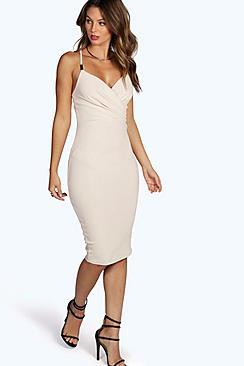Boohoo Kirsty Trim Wrap Front Midi Dress