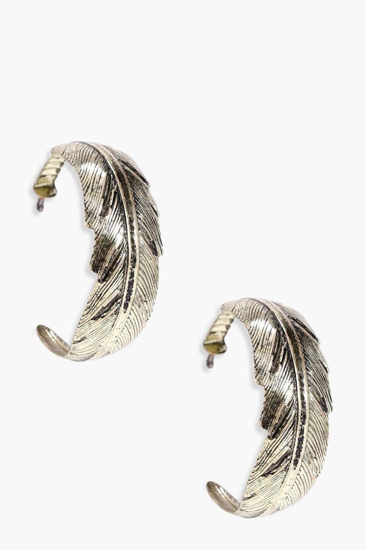 Boohoo Lillie Feather Hoop Earrings Gold