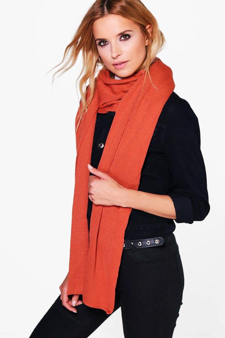 Boohoo Kara Super Soft Extra Long Knit Scarf Rust