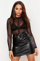 Boohoo Ruched Front High Neck Mesh Top