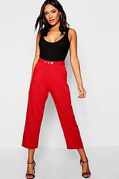 Boohoo Woven Horn Button Pocket Detail Ankle Grazer Pants