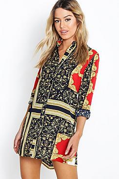Boohoo Petite Chain Print Shirt Dress