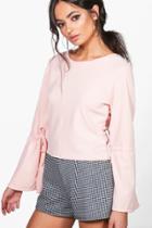 Boohoo Emma Flare Tie Sleeve Strappy Woven Top Nude
