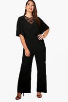 Boohoo Plus Milly Wide Leg V Neck Lace Jumpsuit