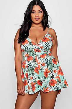 Boohoo Plus Abbie Palm Wrap Front Playsuit