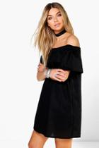 Boohoo Anna Off The Shoulder Cotton Sun Dress Black