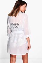 Boohoo Eva Bride Slogan Sheer Embroidered Night Robe Grey