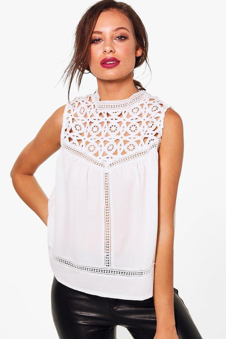 Boohoo Eva Premium Lace High Neck Woven Top Ivory
