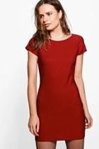 Boohoo Kristen Jaquard Short Sleeve Bodycon Dress Red