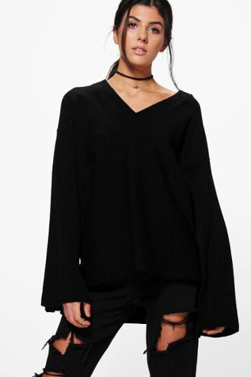 Boohoo Hannah Oversized Wide Sleeve Jumper Black