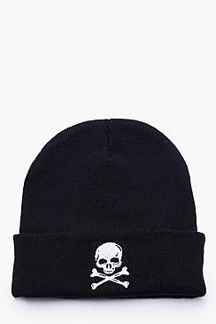 Boohoo Halloween Skull Embroidery Beanie