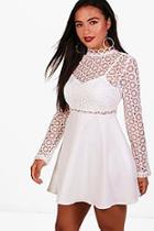 Boohoo Petite Lucy Premium Lace Turtle Neck Skater Dress