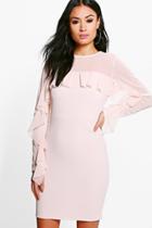 Boohoo Antoinette Soft Ruffle Frill Midi Dress Nude