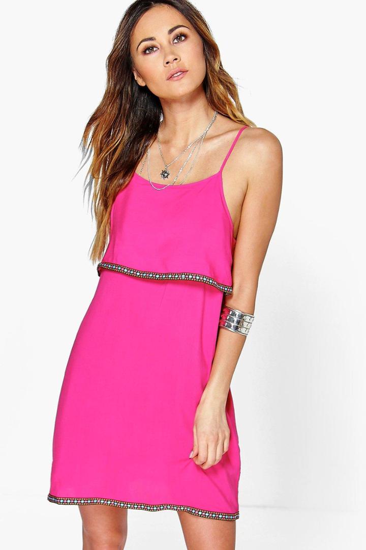 Boohoo Harmony Tape Trim Tiered Cami Dress Pink