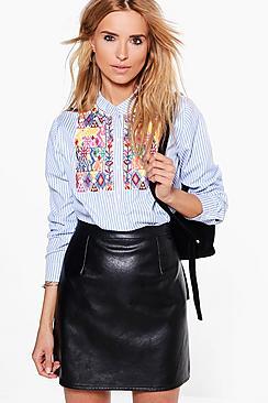 Boohoo Daisy Striped Embroidered Shirt