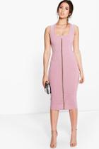 Boohoo Sonia Square Neck Zip Front Bodycon Dress Mauve