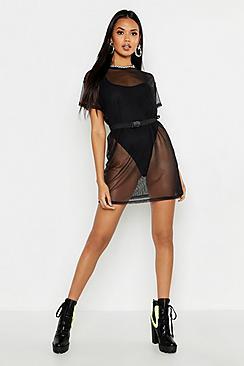 Boohoo Mesh Buckle Belt Detail T-shirt Dress