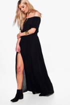 Boohoo Willow Off Shoulder Button Tie Maxi Dress Black