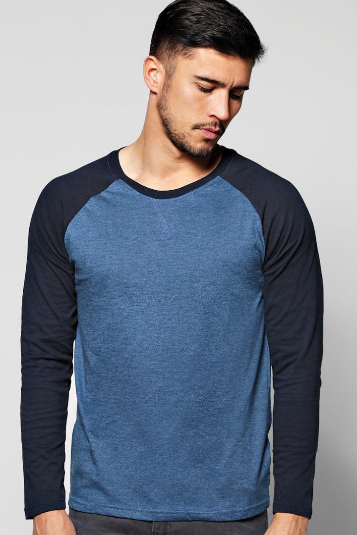 Boohoo Long Sleeve Raglan T Shirt Blue
