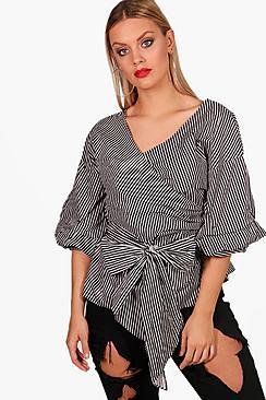 Boohoo Plus Kate Stripe Wrap Top
