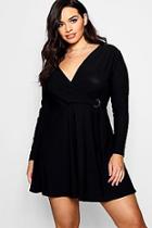 Boohoo Plus Emma Crepe D-ring Wrap Skater Dress