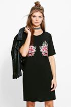 Boohoo Tall Nina Premium Applique T-shirt Dress Black