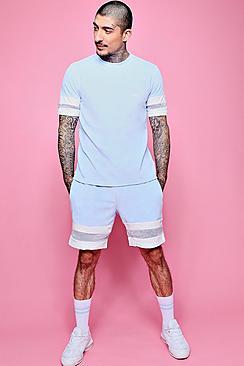 Boohoo Man Signature Colour Block Velour Short Tracksuit