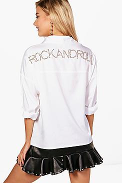 Boohoo Harper Rock N Roll Studded Trophy Shirt