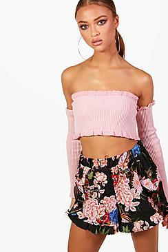 Boohoo Juiliana Oriental Ruffle Shorts